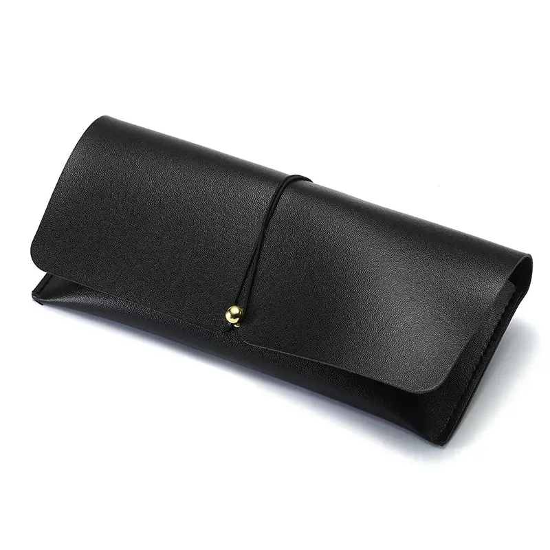 Black Leather Sunglasses Case with Retro Buckle