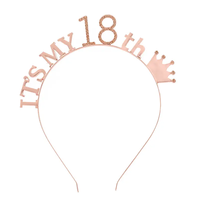 Rose Gold 18th Birthday Crown Headband for Girls - Image 3