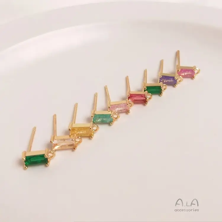 14K Gold Rectangular Zircon Earrings with Hanging Design - Image 12