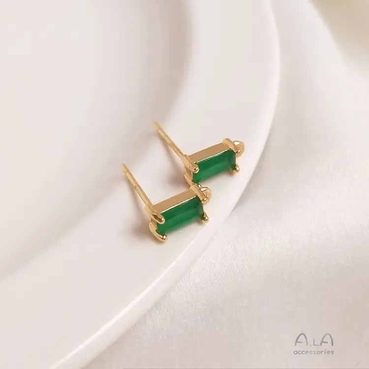 14K Gold Rectangular Zircon Earrings with Hanging Design - Image 13