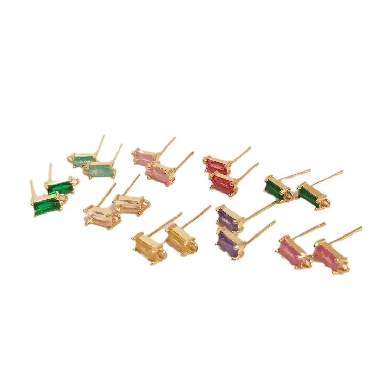 14K Gold Rectangular Zircon Earrings with Hanging Design - Image 14