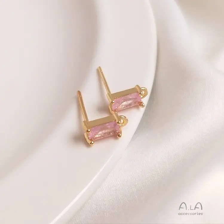 14K Gold Rectangular Zircon Earrings with Hanging Design — feature 10