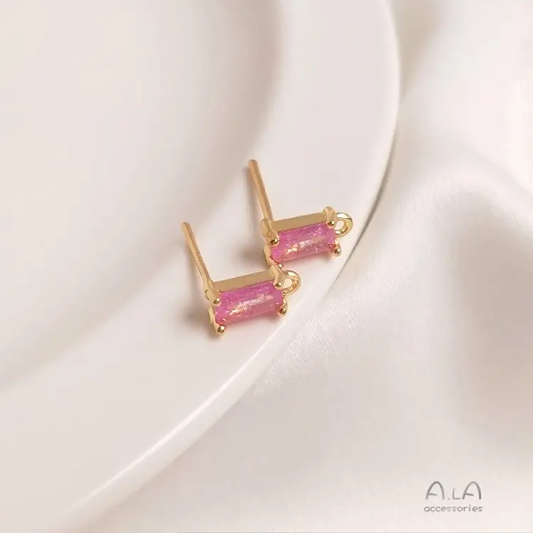 14K Gold Rectangular Zircon Earrings with Hanging Design — feature 12