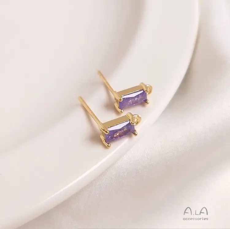 14K Gold Rectangular Zircon Earrings with Hanging Design — feature 15
