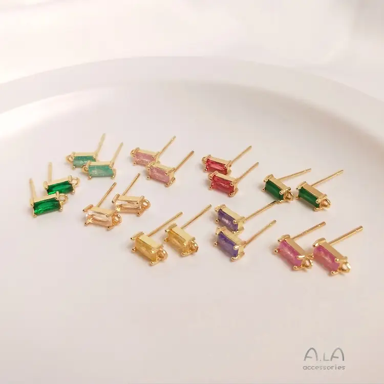 14K Gold Rectangular Zircon Earrings with Hanging Design — feature 18