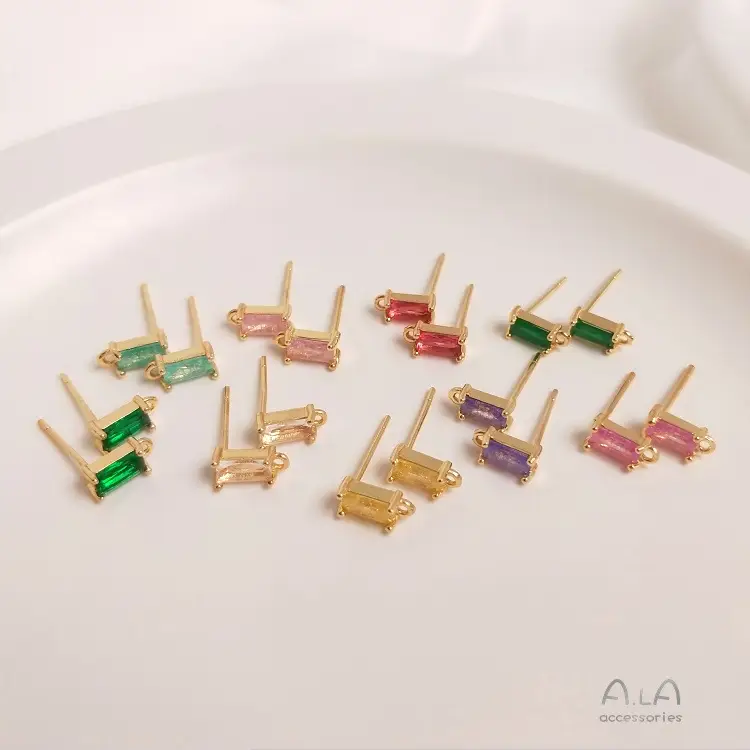 14K Gold Rectangular Zircon Earrings with Hanging Design — feature 5