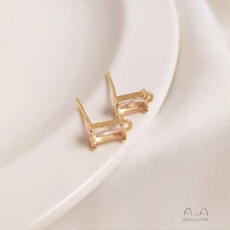 14K Gold Rectangular Zircon Earrings with Hanging Design — feature 7