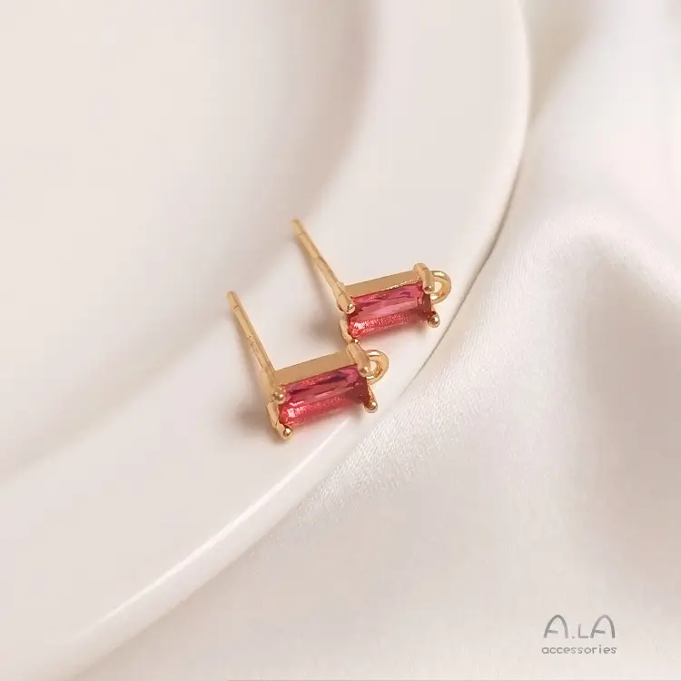 14K Gold Rectangular Zircon Earrings with Hanging Design — feature 8