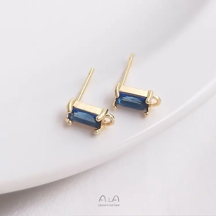 14K Gold Rectangular Zircon Earrings with Hanging Design - Image 9