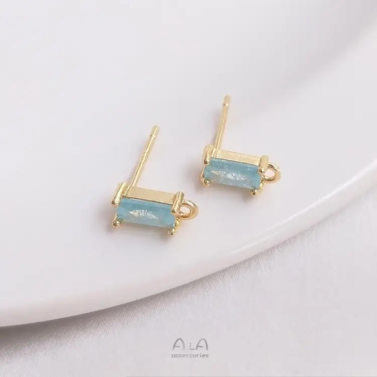 14K Gold Rectangular Zircon Earrings with Hanging Design - Image 10