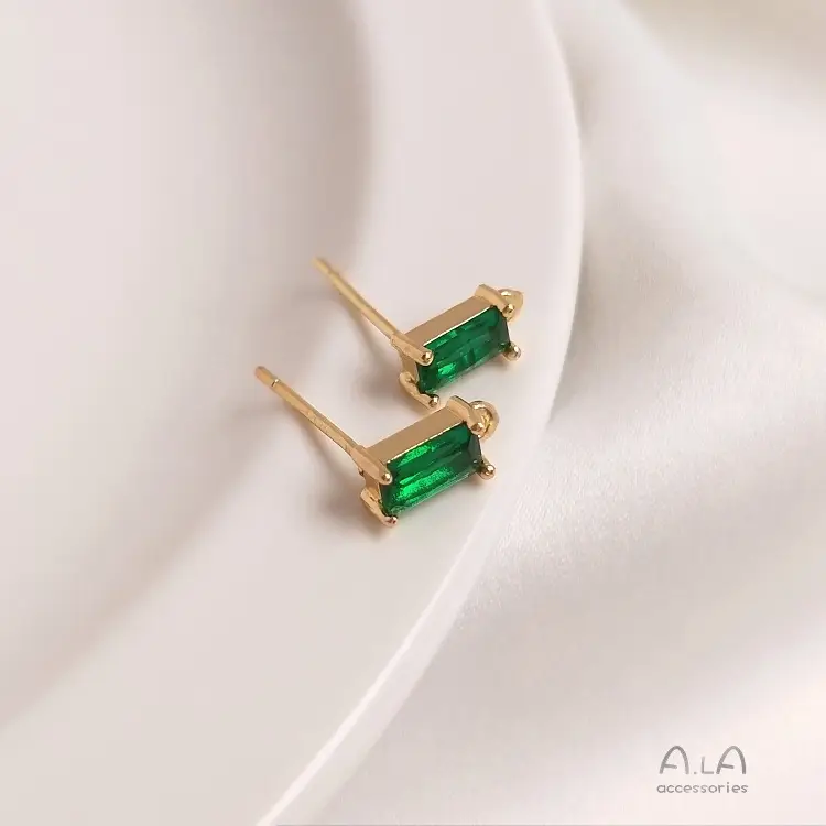 14K Gold Rectangular Zircon Earrings with Hanging Design - Image 3
