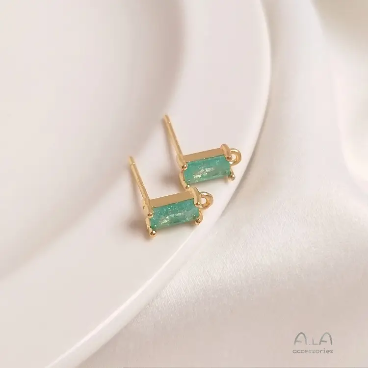 14K Gold Rectangular Zircon Earrings with Hanging Design - Image 6