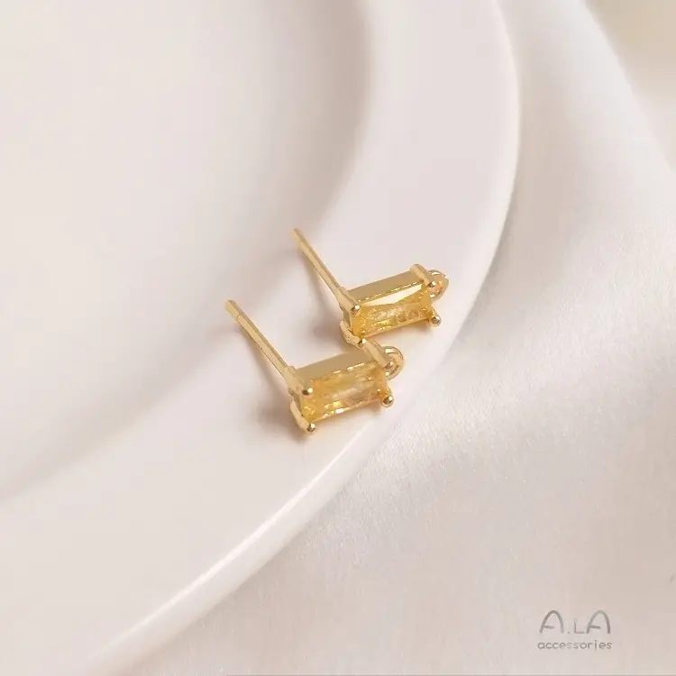 14K Gold Rectangular Zircon Earrings with Hanging Design - Image 7