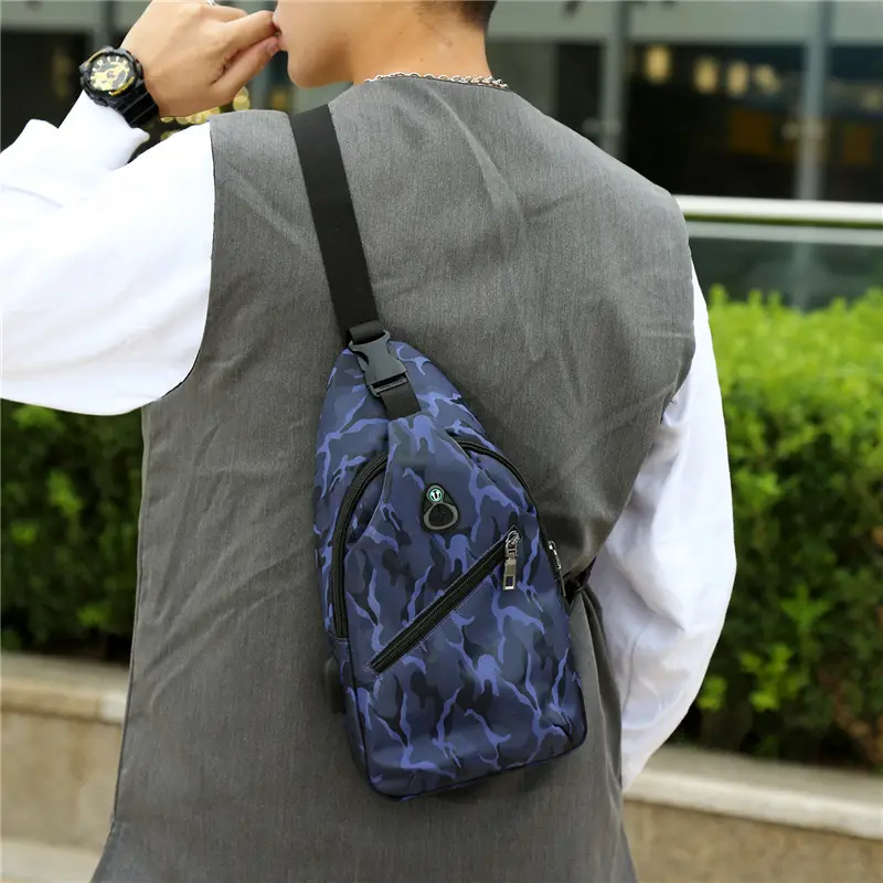 Men's Korean Water-Resistant Oxford Chest Bag with Logo Print - Image 5