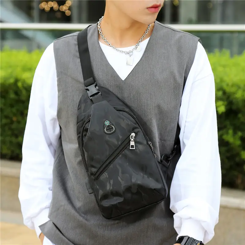 Men's Korean Water-Resistant Oxford Chest Bag with Logo Print - Image 6