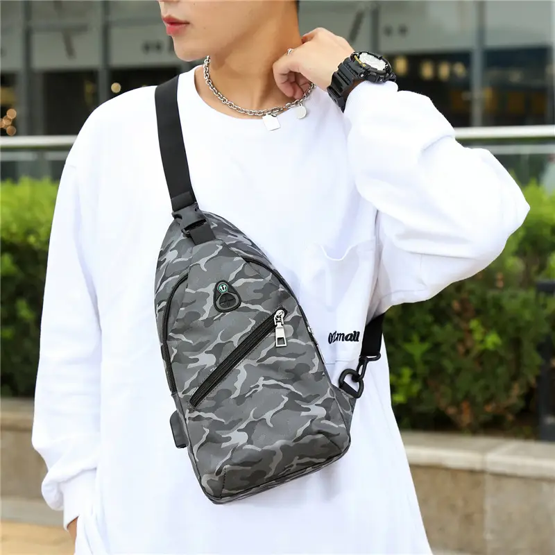 Men's Korean Water-Resistant Oxford Chest Bag with Logo Print - Image 7