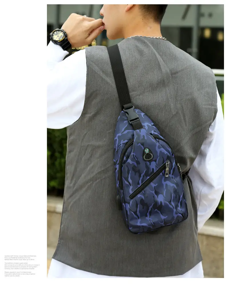 Men's Korean Water-Resistant Oxford Chest Bag with Logo Print — feature 14