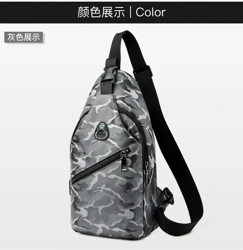 Men's Korean Water-Resistant Oxford Chest Bag with Logo Print — feature 19