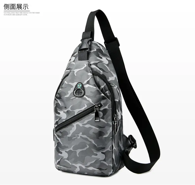 Men's Korean Water-Resistant Oxford Chest Bag with Logo Print — feature 23