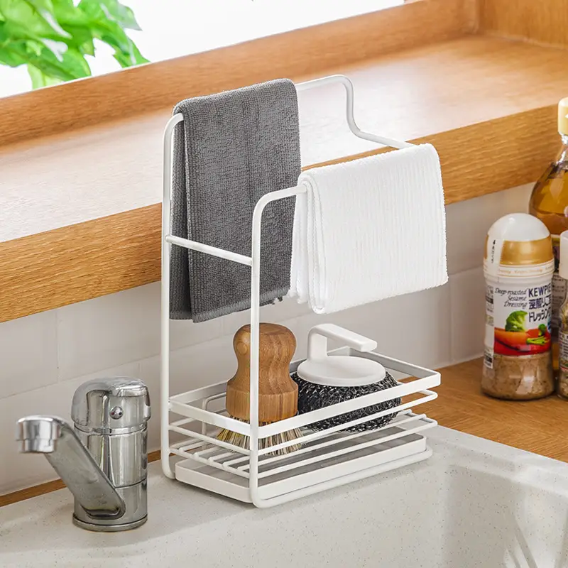 Kitchen Sink Drain Rack White Metal Wall Mount - Image 2