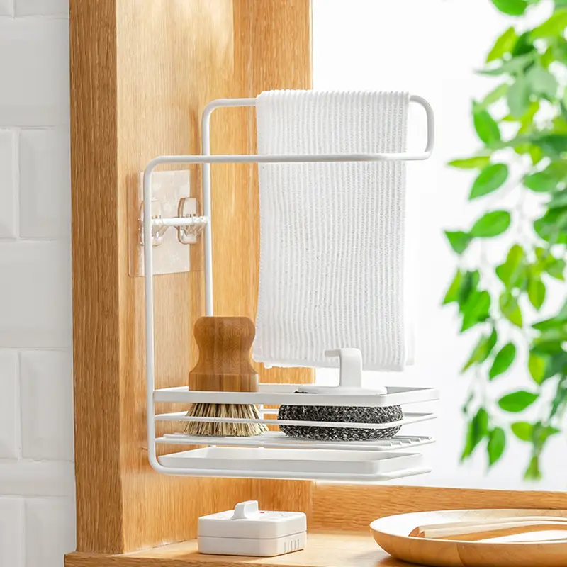 Kitchen Sink Drain Rack White Metal Wall Mount - Image 3