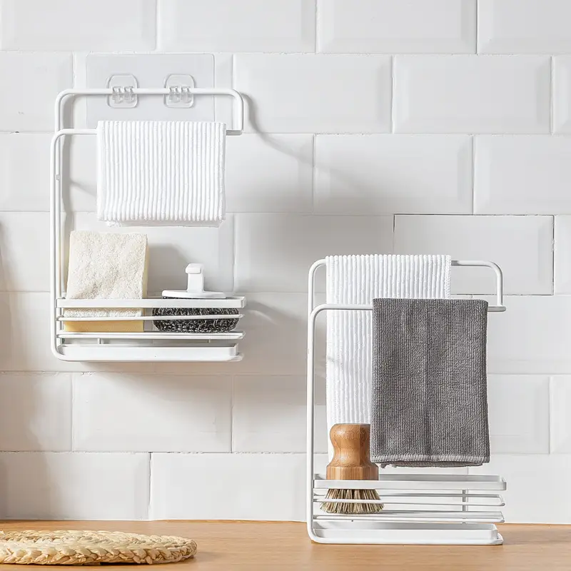 Kitchen Sink Drain Rack White Metal Wall Mount - Image 4