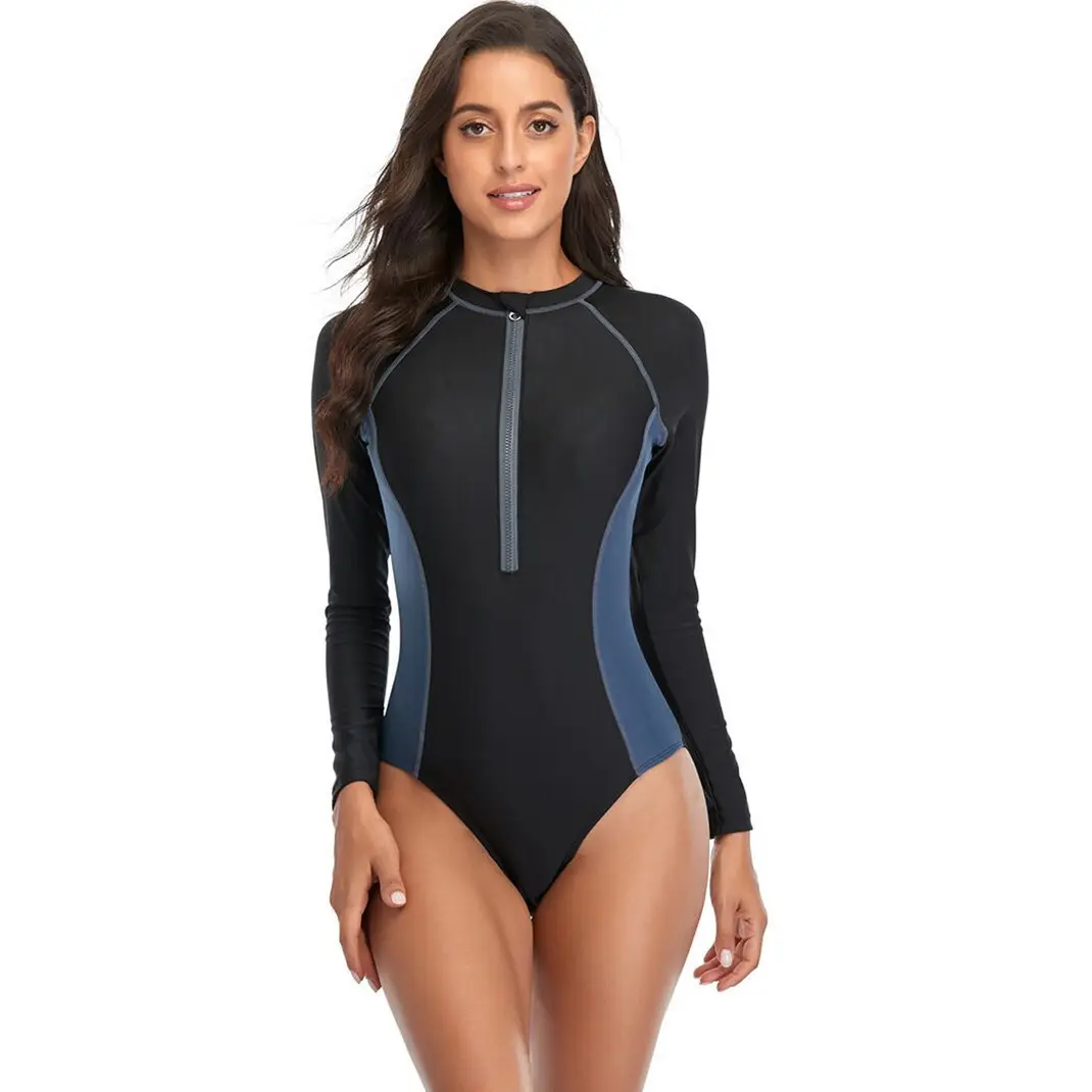 2021 New Surfer Suit Women Black Blue Zipper Long Sleeve - Image 7