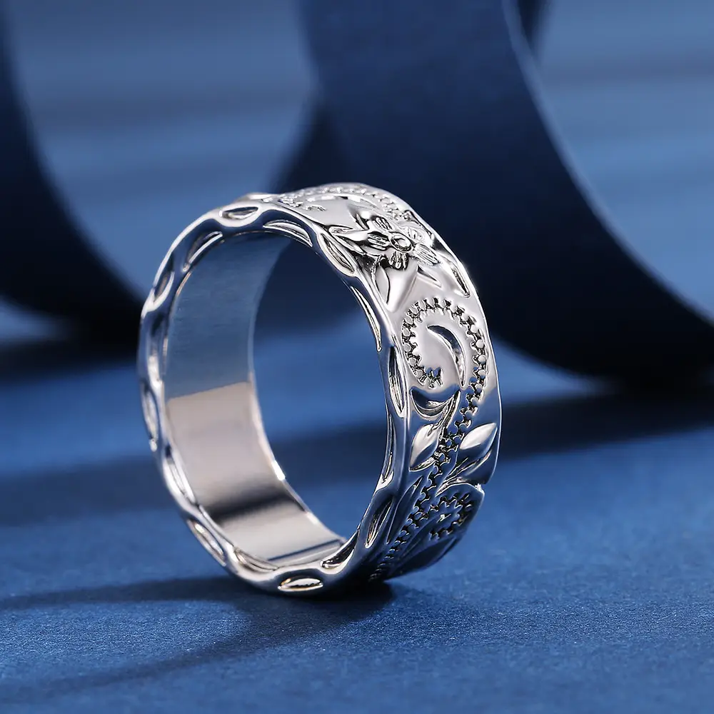 Silver Gold Engraved Travel Commemorative Ring for Women