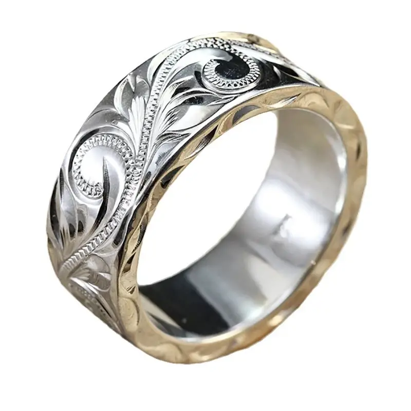 Silver Gold Engraved Travel Commemorative Ring for Women