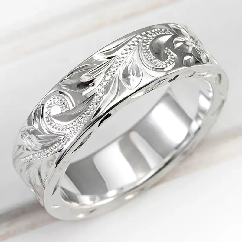Silver Gold Engraved Travel Commemorative Ring for Women