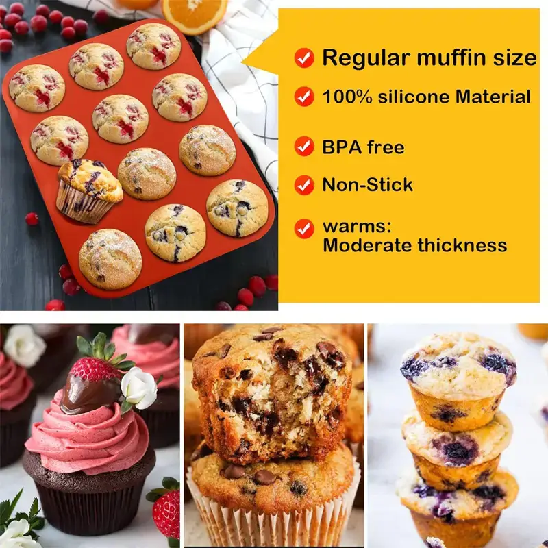 Silicone Muffin Mold 12 Hole Round Cake Tray - Image 6