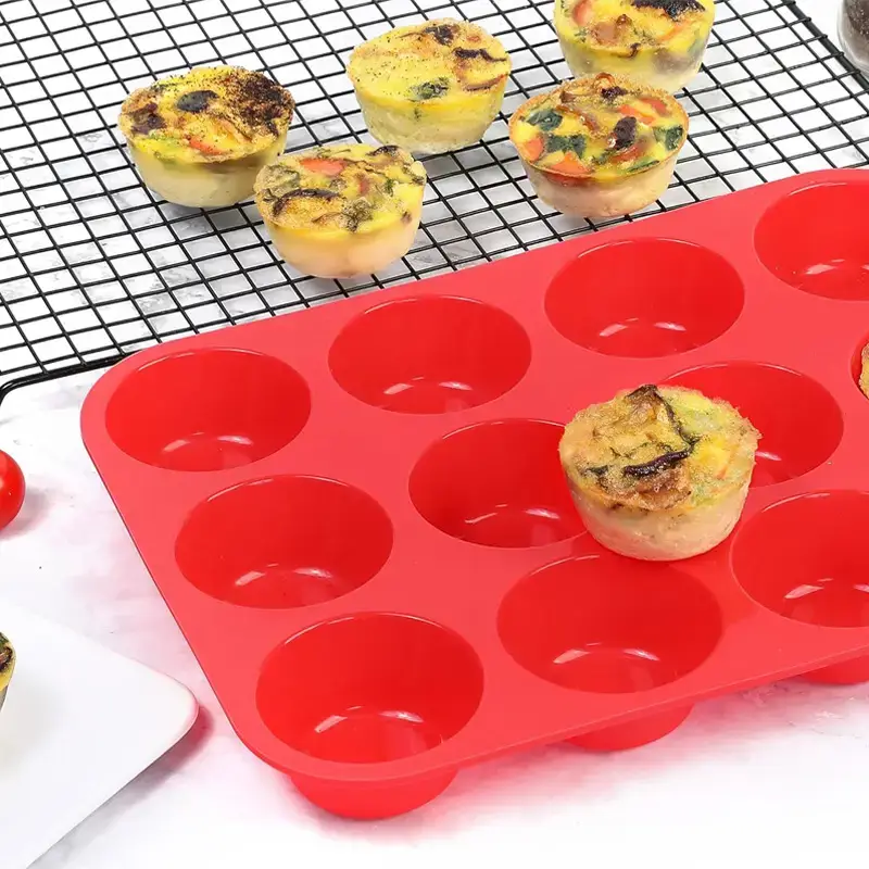 Silicone Muffin Mold 12 Hole Round Cake Tray - Image 7