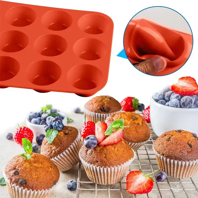Silicone Muffin Mold 12 Hole Round Cake Tray - Image 8