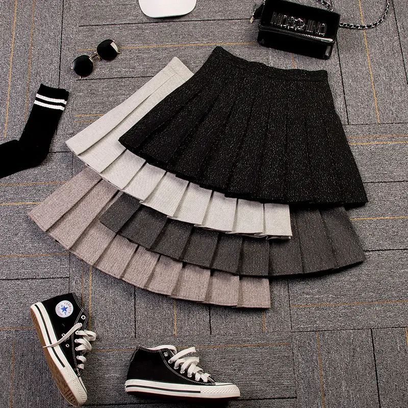 Women Woolen Grey Pleated Skirt High Waist Large - Image 2