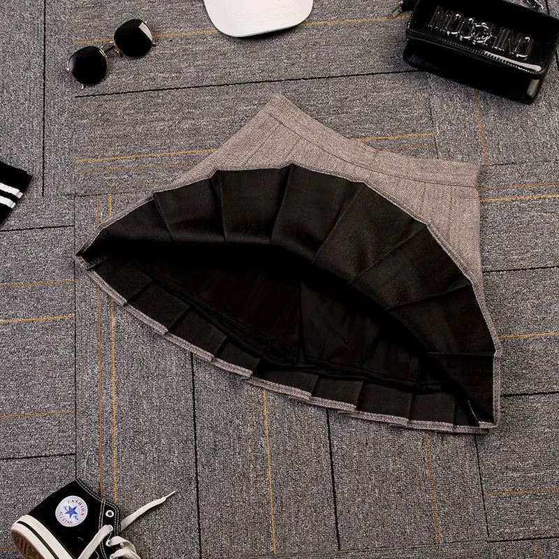 Women Woolen Grey Pleated Skirt High Waist Large - Image 4