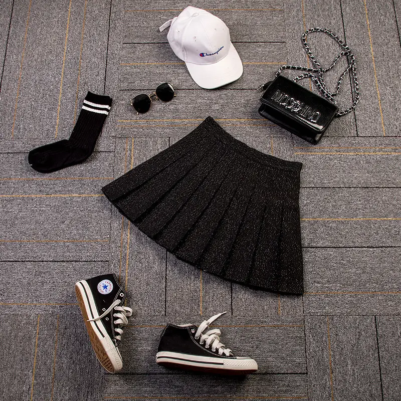 Women Woolen Grey Pleated Skirt High Waist Large - Image 5