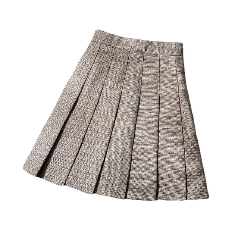Women Woolen Grey Pleated Skirt High Waist Large - Image 6
