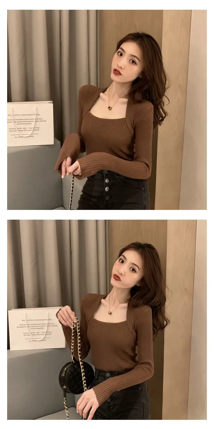 Women's Long Sleeve Knit U-Neck Top Grey — feature 13