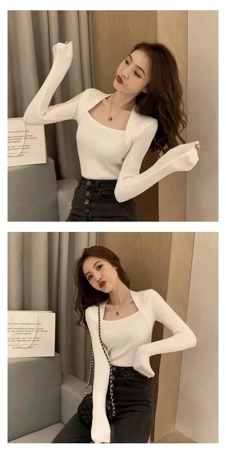 Women's Long Sleeve Knit U-Neck Top Grey — feature 15
