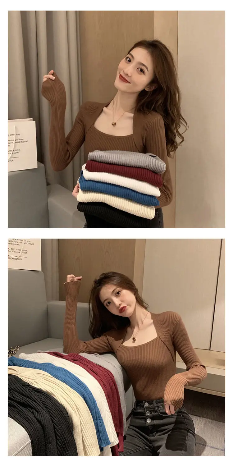Women's Long Sleeve Knit U-Neck Top Grey — feature 4