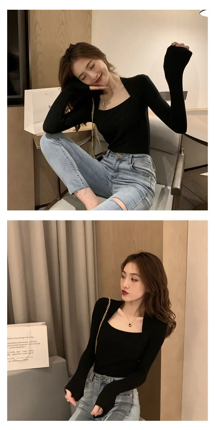 Women's Long Sleeve Knit U-Neck Top Grey — feature 5