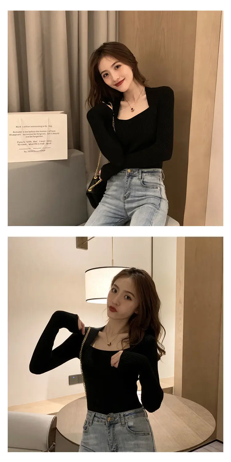 Women's Long Sleeve Knit U-Neck Top Grey — feature 6