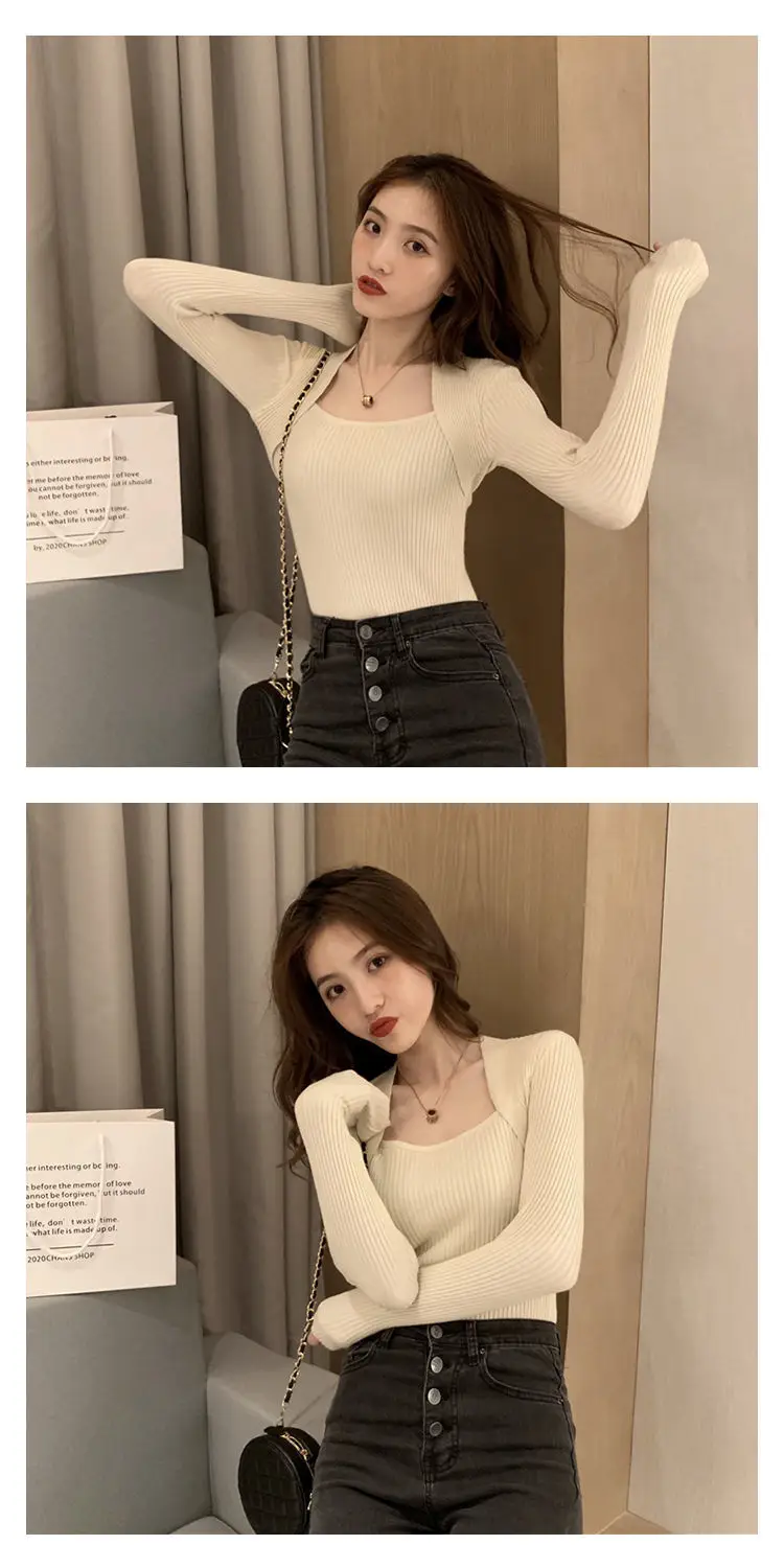 Women's Long Sleeve Knit U-Neck Top Grey — feature 8