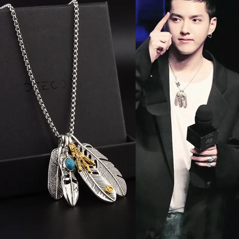Japanese Feather Pendant Necklace for Men Women Long Sweater Chain - Image 3