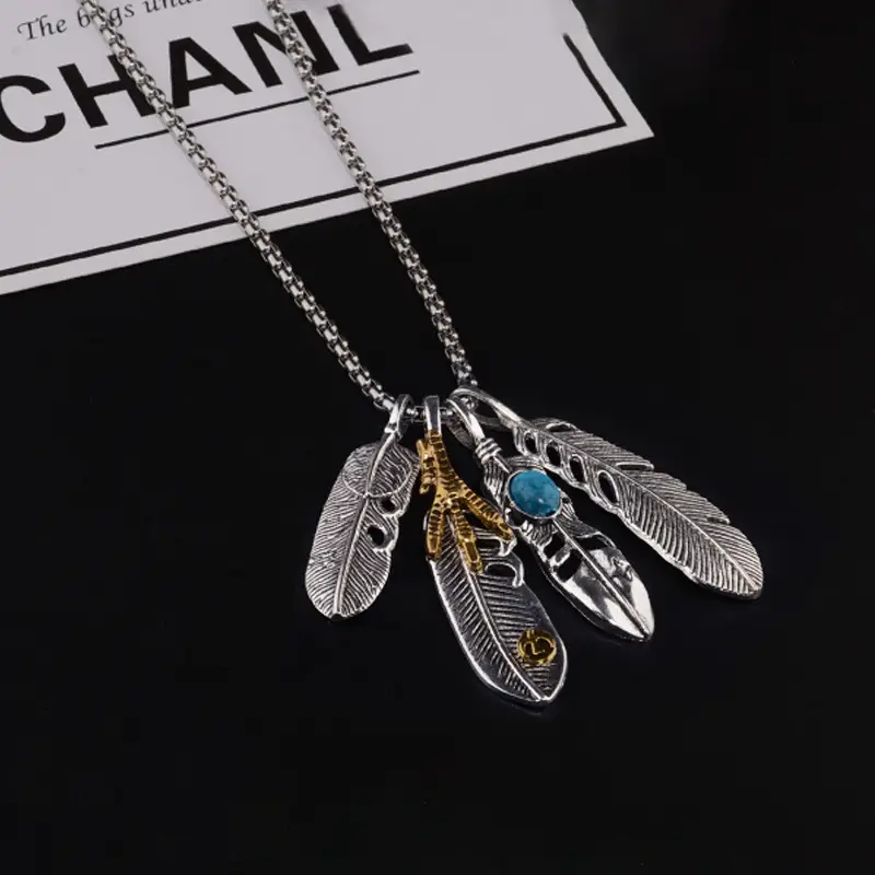 Japanese Feather Pendant Necklace for Men Women Long Sweater Chain - Image 5
