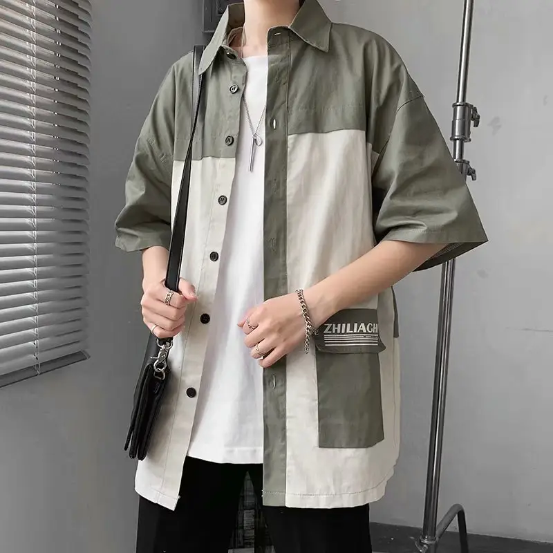 Men's Black White Half Sleeve Shirt with Pocket - Image 3