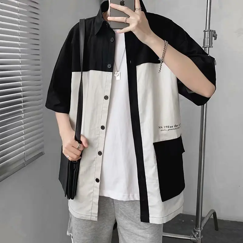 Men's Black White Half Sleeve Shirt with Pocket - Image 4