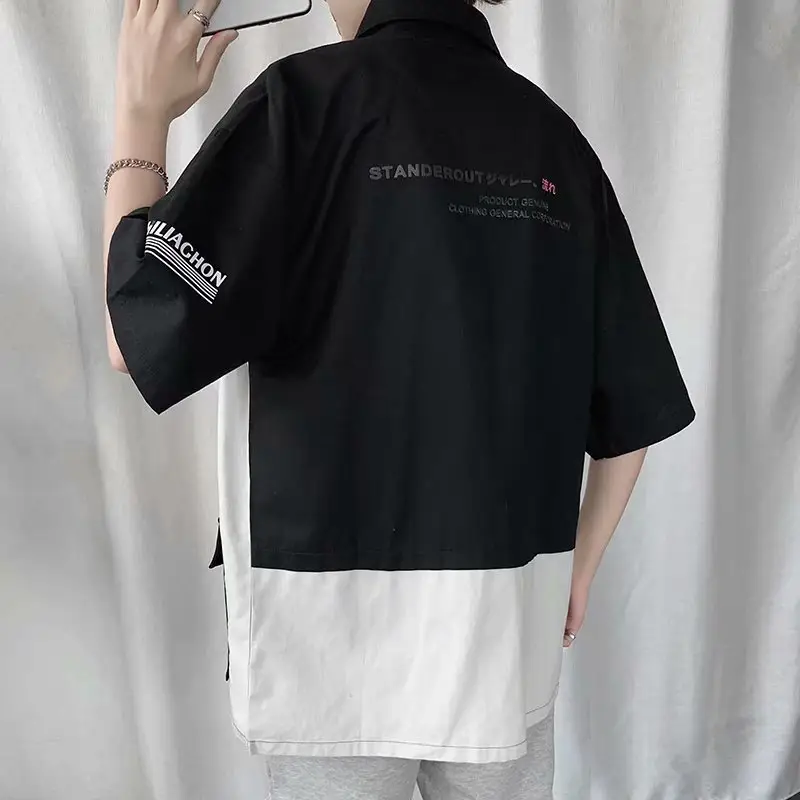 Men's Black White Half Sleeve Shirt with Pocket - Image 5