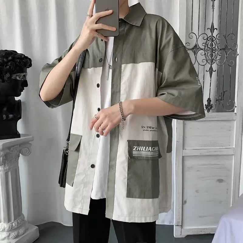 Men's Black White Half Sleeve Shirt with Pocket - Image 6