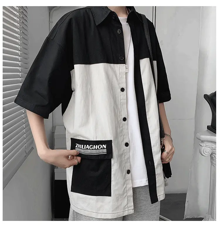 Men's Black White Half Sleeve Shirt with Pocket — feature 10